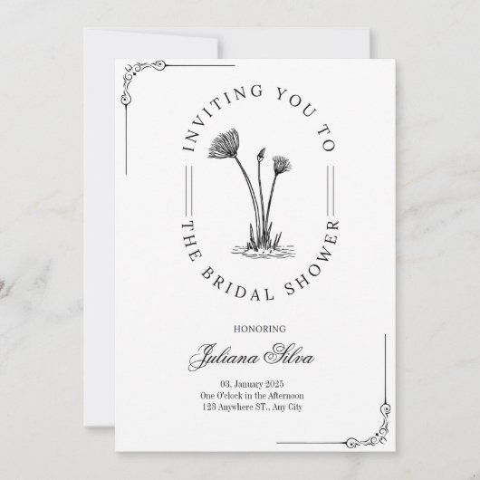 Eenvoudig Zwart, wit Handgetekende bloem vrijgezel Kaart (Voorkant)