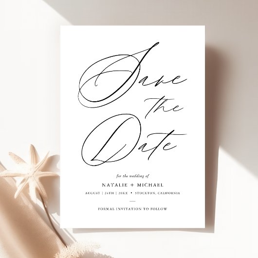 Eenvoudig zwart-wit handschrift met briefing save the date