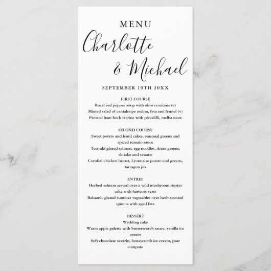 Eenvoudig zwart-wit handtekening script huwelijksm menu (Voorkant)