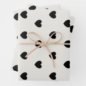 Eenvoudig zwart-wit hartpatroon inpakpapier vel (In situ)