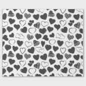 Eenvoudig zwart-wit hartspatroon Kerstmis Cadeaupapier (Vlak)