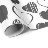 Eenvoudig zwart-wit hartspatroon Kerstmis Cadeaupapier (Rol Hoek)