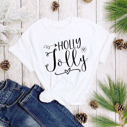Eenvoudig Zwart Wit Holly Jolly Kerstmis Vrouwen T-shirt