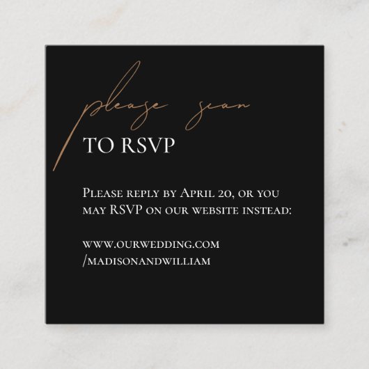Eenvoudig zwart-wit huwelijk QR Rsvp Informatiekaartje (Voorkant)