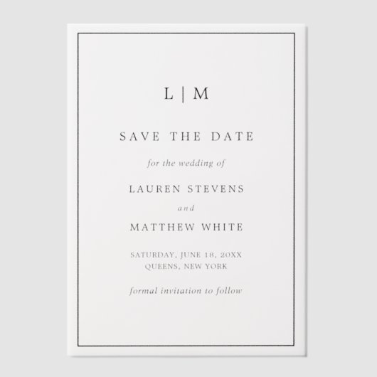 Eenvoudig zwart-wit huwelijk sparen de Datum Vellum Uitnodigingen (Voorkant)