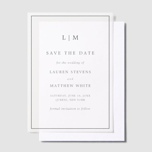 Eenvoudig zwart-wit huwelijk sparen de Datum Vellum Uitnodigingen (Offset)