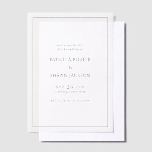 Eenvoudig zwart-wit huwelijk sparen de Datum Vellum Uitnodigingen (Offset)