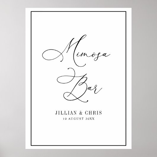 eenvoudig zwart-wit huwelijks mimosa bar bord poster (Voorkant)