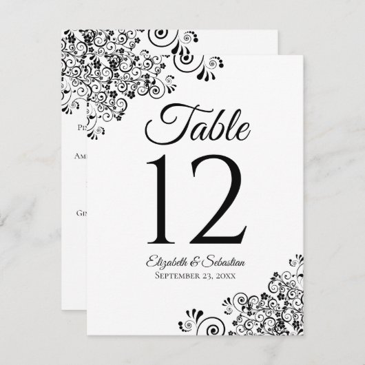 Eenvoudig Zwart & Wit Huwelijksbar Menu Tafelnumme (Voorkant / Achterkant)