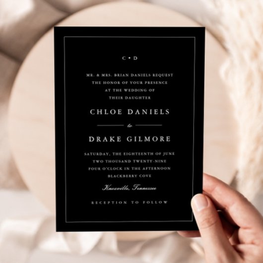 Eenvoudig zwart-wit huwelijksmonogram kaart