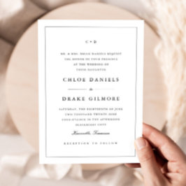 Eenvoudig zwart-wit huwelijksmonogram kaart