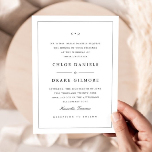 Eenvoudig zwart-wit huwelijksmonogram kaart