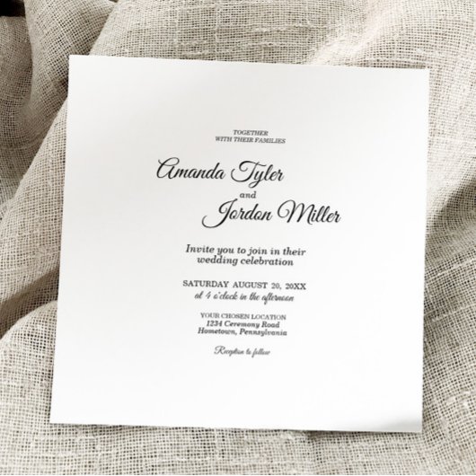 Eenvoudig zwart-wit-kalligrafiesplein kaart