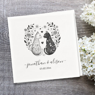 Eenvoudig zwart-wit katten Floral Chic Wedding Servet