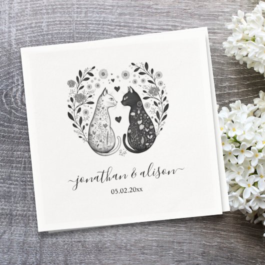 Eenvoudig zwart-wit katten Floral Chic Wedding Servet