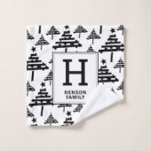 Eenvoudig zwart-wit kerstboommonogram bad handdoek (Wasdoekje)