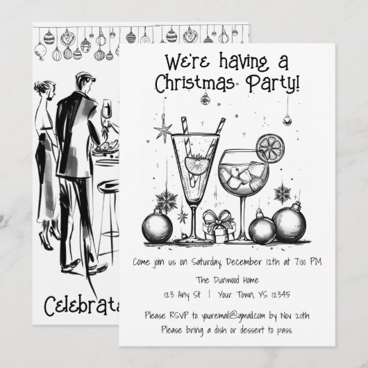 Eenvoudig zwart-wit kerstfeest kaart (Voorkant / Achterkant)