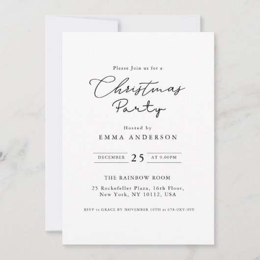 Eenvoudig zwart-wit kerstfeestje kaart (Voorkant)