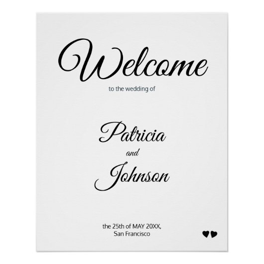Eenvoudig zwart wit klassiek bruiloft welkom teken perfect poster (Voorkant)