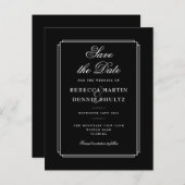 Eenvoudig zwart-wit Klassiek deco sparen de Datum Aankondigingskaart (Voorkant / Achterkant)