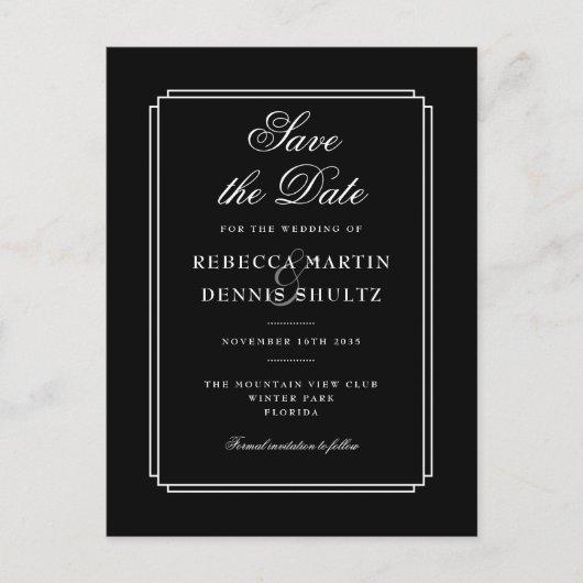 Eenvoudig zwart-wit Klassiek deco sparen de Datum Aankondigingskaart (Voorkant)