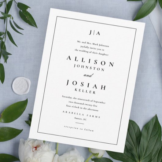 Eenvoudig zwart-wit klassieke huwelijk kaart