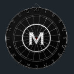 Eenvoudig zwart-wit, klassieke monogram dartbord<br><div class="desc">Moderne zwarte dart board met eenvoudig monogram,  met klassiek bloktypografie initiaal en naam in wit. Personaliseer met monogram initiaal; het gebruik past menu aan om achtergrondkleur of typografie te veranderen.</div>