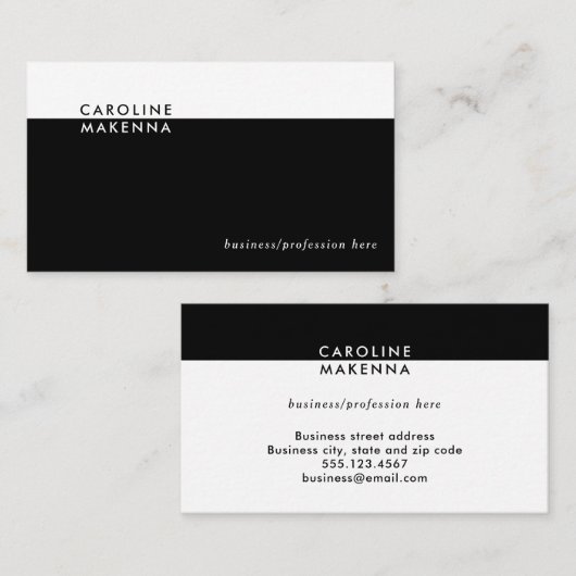 Eenvoudig zwart-wit kleurenblok Professional Visitekaartje (Voorkant / Achterkant)