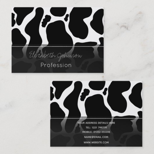 Eenvoudig Zwart wit Koe Vlekken Dier Visitekaartje (Voorkant / Achterkant)