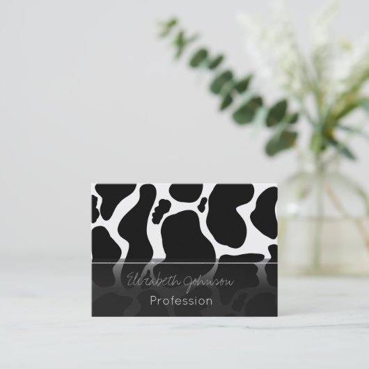 Eenvoudig Zwart wit Koe Vlekken Dier Visitekaartje (Staand voorkant)