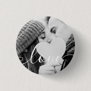 Eenvoudig zwart-wit koppel foto script ronde button 3,2 cm
