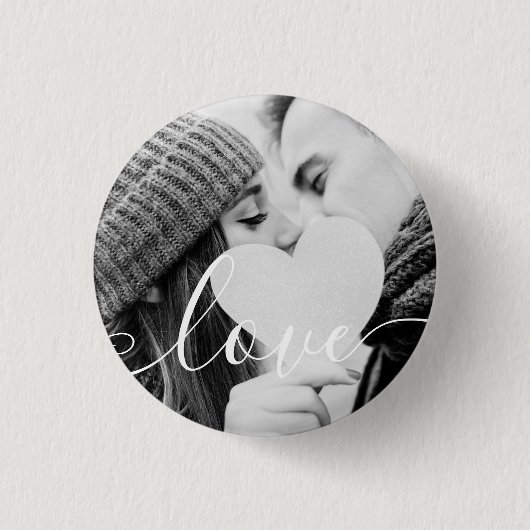 Eenvoudig zwart-wit koppel foto script ronde button 3,2 cm (Voorkant)