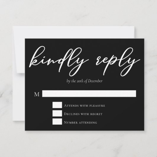 Eenvoudig zwart-wit, krachtig reageren Modern Wedd RSVP Kaartje (Voorkant)