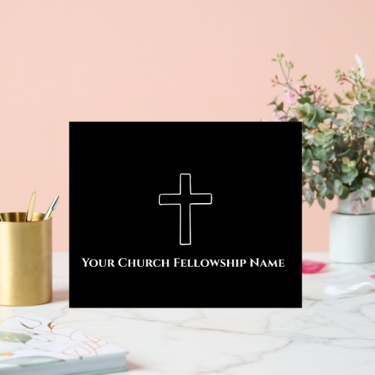 Eenvoudig zwart wit kruis omtrek kerk pastor acryl bord (Huwelijk)