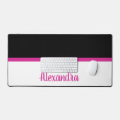 Eenvoudig zwart-wit kussen met hete roze streep bureaumat (Keyboard & Muis)