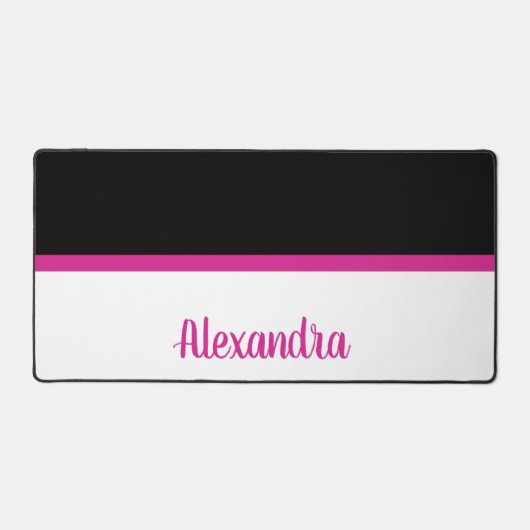Eenvoudig zwart-wit kussen met hete roze streep bureaumat (Voorkant)