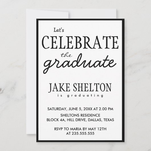 Eenvoudig zwart-wit laat de Afstuderen vieren Kaart (Voorkant)