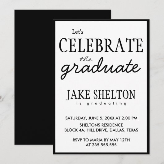 Eenvoudig zwart-wit laat de Afstuderen vieren Kaart (Voorkant / Achterkant)