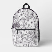 Eenvoudig zwart-wit land bloemenmonogram bedrukte rugzak (Voorkant)