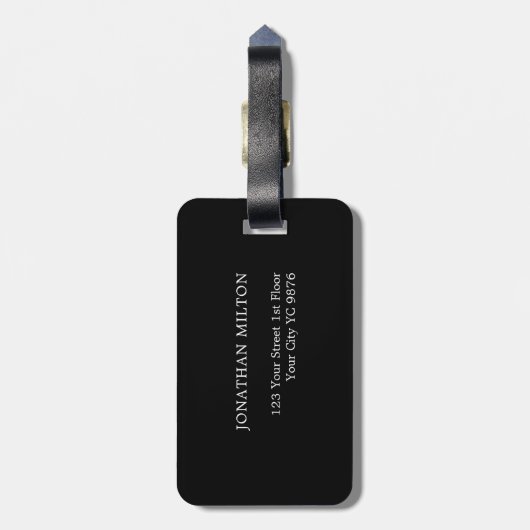 Eenvoudig zwart wit lijnen blauw vet monogram bagagelabel (Achterkant verticaal)