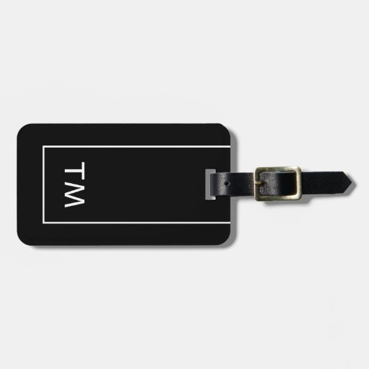 Eenvoudig zwart wit lijnen vet monogram bagagelabel (Voorkant horizontaal)