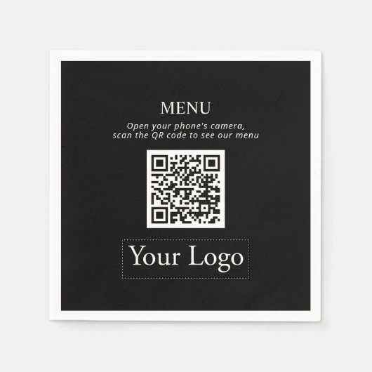 Eenvoudig zwart-wit Logo en QR-codenummer Napkins Servet (Voorkant)