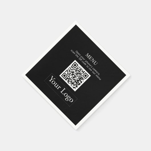 Eenvoudig zwart-wit Logo en QR-codenummer Napkins Servet (Hoek)