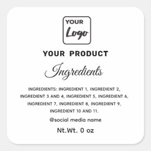 Eenvoudig zwart-wit logo product ingrediënten vier vierkante sticker