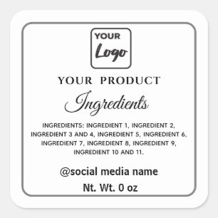 Eenvoudig zwart-wit logo product ingrediënten vier vierkante sticker