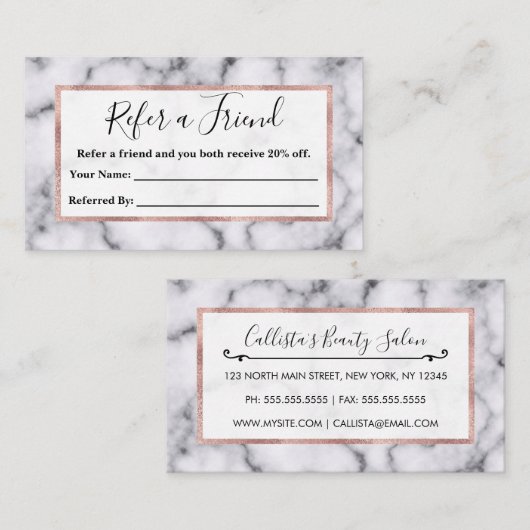 Eenvoudig zwart-wit marmer-stonpatroon aanbevelingskaartje (Voorkant / Achterkant)