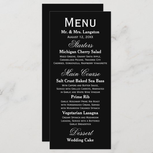 Eenvoudig zwart-wit - Menu Ontvangst (Voorkant / Achterkant)