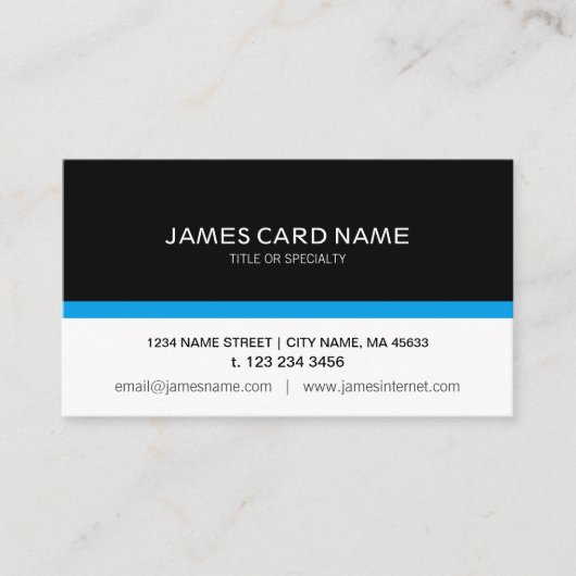 Eenvoudig zwart/wit met blauwe lijn visitekaartje (Voorkant)