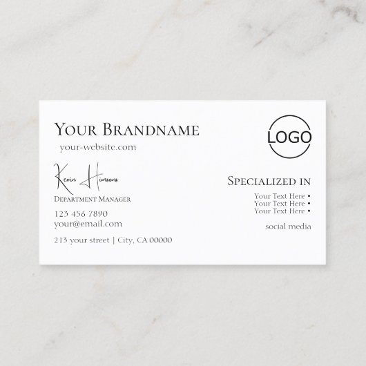 Eenvoudig zwart wit met monogram en Logo Visitekaartje (Achterkant)