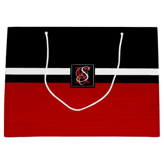 Eenvoudig zwart-wit met twee tonen rode Initialen  Groot Cadeauzakje (Voorkant)